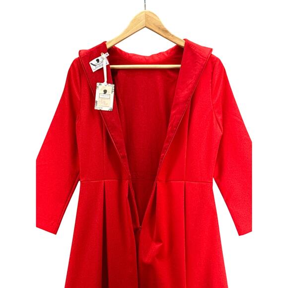 Dainty Jewells Red Mock Neck Long Sleeve Embroidered A Line Dress Women Small - Picture 6 of 7